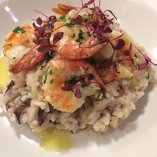 Sicilian style risotto with radicchio and tiger prawns